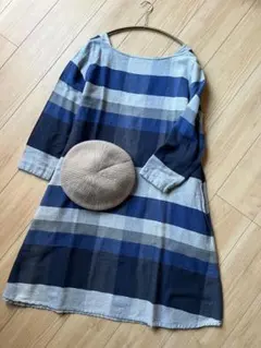 チェック　ブルー　ワンピース　ネル素材　春服　　冬服　ナチュラル　オシャレ