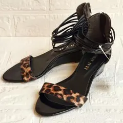 PLAT ARBRE❣️アンクルストラップ付きウェッジサンダル ヒョウ柄 M