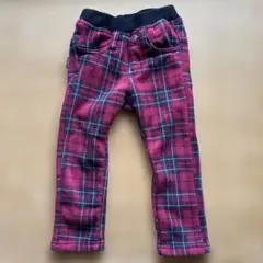 赤系チェック 長ズボン 100 裏起毛