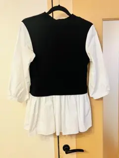 グローバルワーク　コンビニットチュニック　七分袖　レイヤードデザインブラウス