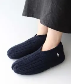 新品 ラルフローレン 足底滑り止め付き 内ボア ケーブル編み ルームシューズ