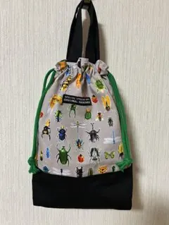 ハンドメイド上履き入れ巾着袋昆虫柄