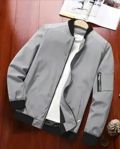 （M）メンズ カジュアル ジップアップ ボンバー ジャケット 灰グレー ブルゾン