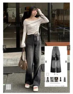 【新品・未使用】GRL バックカッティングデニムパンツ