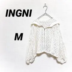 イング レースパーカー ホワイト M ぽわん袖 すそドロスト シアー