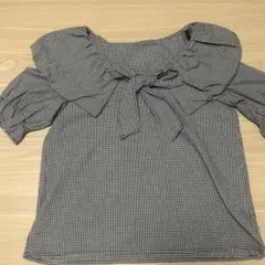 ギンガムチェック フリルブラウス 半袖