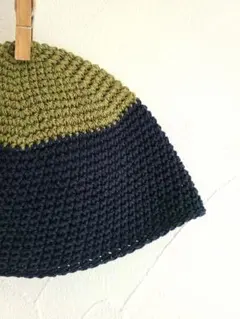 693. イスラム帽 コットン 浅め オリーブリーフ&インディゴ