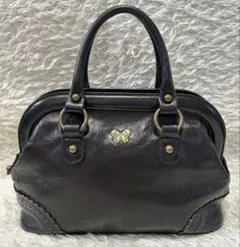 ANNA SUI 黒レザー ハンドバッグ 金色の蝶のロゴ