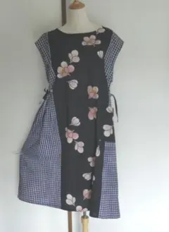 着物リメイクNo.190　浴衣からリボン付きジャンパー