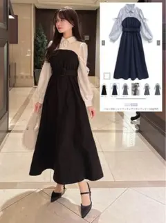 【GRL】ベルト付きシャツドッキングリボンワンピース[tg797]