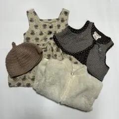 ベビー服セット 花柄ワンピース・ベスト・ニット帽・ファージャケット