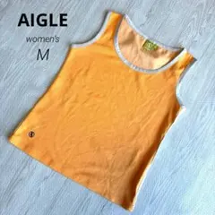 【エーグル】タンクトップ M オレンジ リンガー ノースリーブ ロゴ刺繍 美品のサムネイル