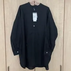 【新品】バンドカラー 長袖シャツ ブラック Lサイズのサムネイル