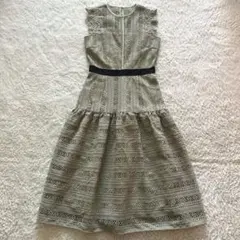 美品【セルフォード】レースストライプワンピース　切り替え　二次会ドレス　36