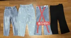 フレアパンツ　デニムパンツ　花柄刺繍　3点セット