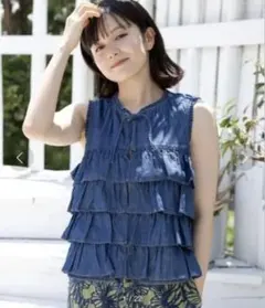 【ニコアンド niko and...】フリルティアードデニムベスト ネイビー