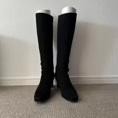 D’I CI 黒 スエード ロングブーツ サイドファスナー　22.5㎝　高さ5㎝