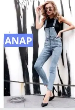 ANAP ライトブルーデニムオーバーオールフリーサイズ