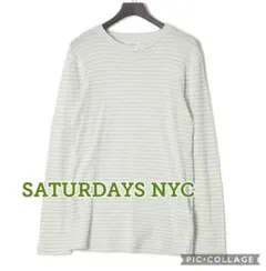 ■新品タグ付き【SATURDAYS NYC】長袖トップス、ボーダー、S、オリーブ