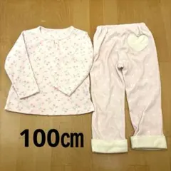 100㎝　フリース　花柄　パジャマ ピンク