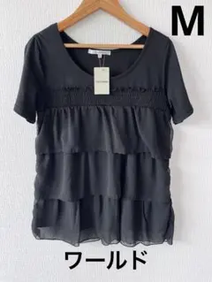ワールド M 未使用 黒 ブラック フリル ティアード 半袖 Tシャツのサムネイル
