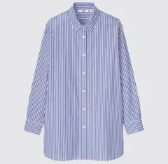 ユニクロ コットンストライプロングシャツ 長袖 M
