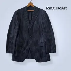 Ring Jacket シルク混 ストライプ ジャケット 段返り 48 L相当