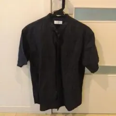 ユニクロ バンドカラー リネンコットンシャツ S ネイビー 半袖 UNIQLO