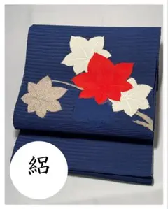 [アップルサイダー様専用] 夏帯　名古屋帯　鉄線　お太鼓柄　紺　洒落帯