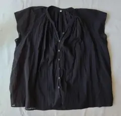 無印良品　強撚ボイル　フレンチスリーブブラウス　黒　XL