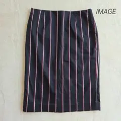 美品✨ イマージュ IMAGE ストライプ柄 タイトスカート M相当 ミディ丈のサムネイル
