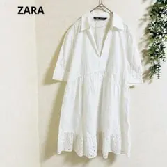 ZARA 半袖シャツ　チュニック　M 白　綿100% 上品 大人可愛い　清楚のサムネイル