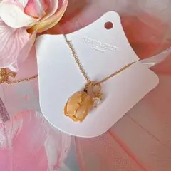 2way 黄色のドライフラワーの薔薇バラと淡水パールのネックレス～ドライバラ