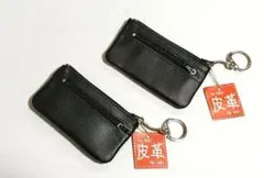 二点セット　本革財布　ブラック　黒　ミニ財布　軽量　薄型　カードケース　 レザー
