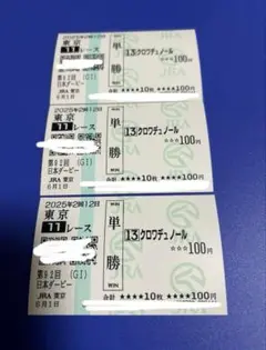 クロワデュノール　メイクデビュー〜日本ダービー 全５戦　現地購入記念馬券 クロワデュノール 2025日本ダービー応援単勝馬券【カラーコピー