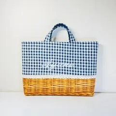 【お名前刺繍サービス】ギンガムチェック柄★レッスンバッグ