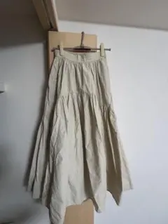 ベージュ フレアスカート コットン混紡