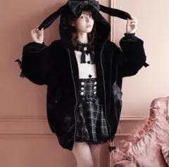 LIZLISA リボンうさみみファーブルゾン ブラック 黒