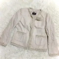 23区 ニジュウサンク ノーカラーツイードジャケット(M)アイボリー セレモニー
