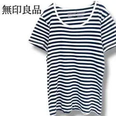 無印良品 半袖 Tシャツ カットソー M ホワイト×ブラック ボーダー シンプル