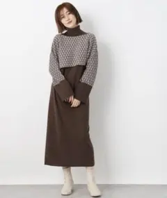 【美品】aprtbylowrys ジャガードレイヤード　ニットワンピース