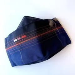 ハンドメイド 立体 ノーズワイヤー入り マスクカバー 紺色 格子柄