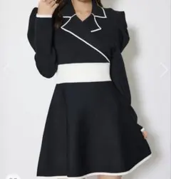 ♡rienda テーラードカラーミニフレアニットワンピース BLK♡