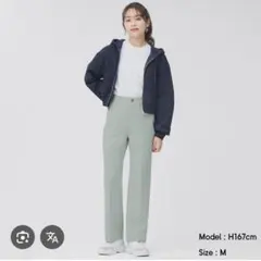 美品 GU センタープレスカラーストレートパンツ グリーン サイズSのサムネイル