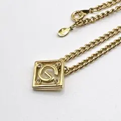 美品　ジバンシー ヴィンテージ ネックレス Gロゴ スクエアモチーフ ゴールド