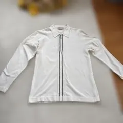 メンズ 白 ロンＴ 前ファスナー 襟付き