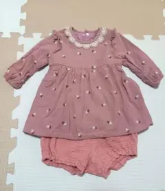 プティマイン 長袖ロンパース&バックフリルブルマ