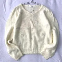 未使用タグ付き【ルーデルー】シャギーニット セーター 花柄刺繍スタッズ付き M