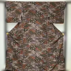 小紋着物 花柄 茶色系