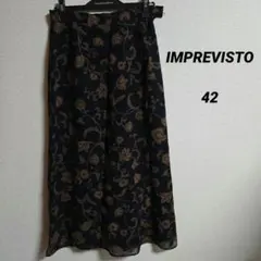 【IMPREVISTO】フレアスカート 花柄 フロッキープリント 42 XL